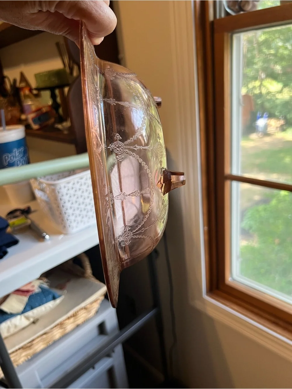 Hocking Pink Depression Glass Cameo Pattern Footed bowl